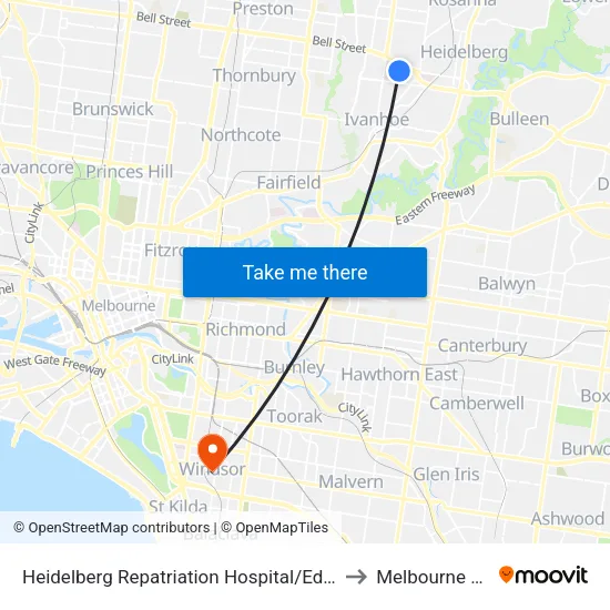 Heidelberg Repatriation Hospital/Edwin St to Melbourne Polytechnic map
