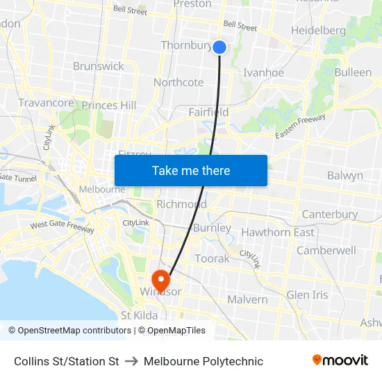 Collins St/Station St to Melbourne Polytechnic map