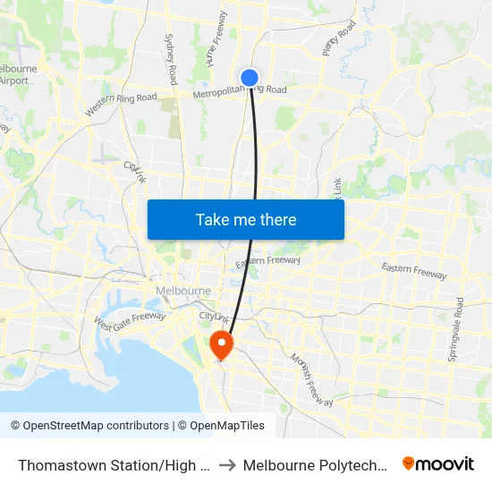 Thomastown Station/High St to Melbourne Polytechnic map