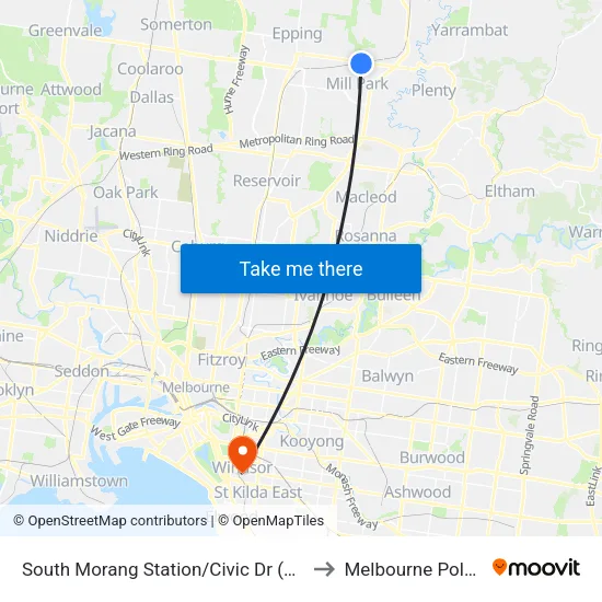 South Morang Station/Civic Dr to Melbourne Polytechnic map