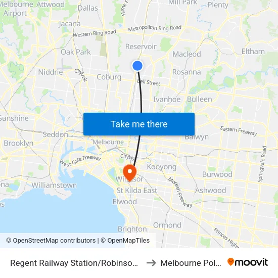 Regent Station/Robinson Rd to Melbourne Polytechnic map