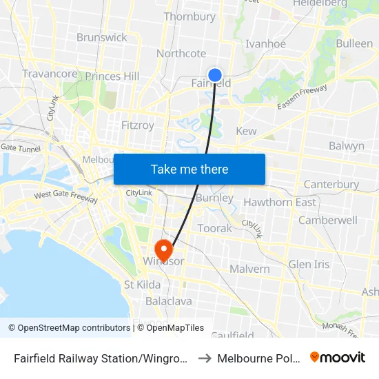 Fairfield Station/Wingrove St to Melbourne Polytechnic map
