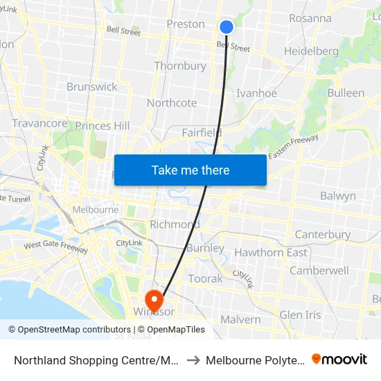 Northland Shopping Centre/Murray Rd to Melbourne Polytechnic map