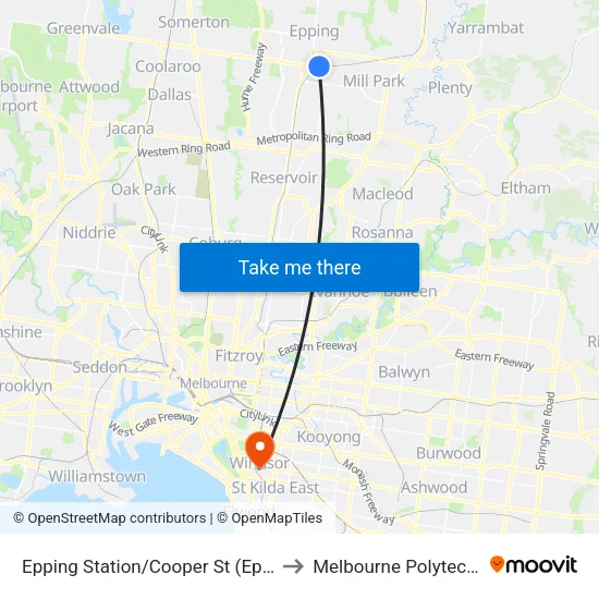 Epping Station/Cooper St to Melbourne Polytechnic map