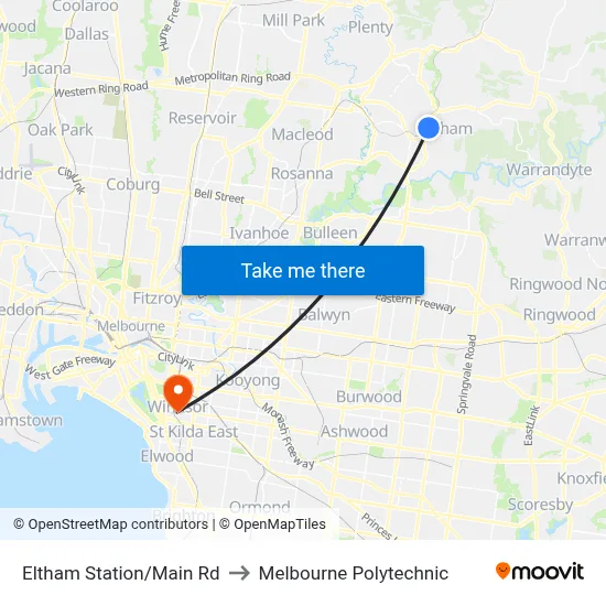 Eltham Station/Main Rd to Melbourne Polytechnic map