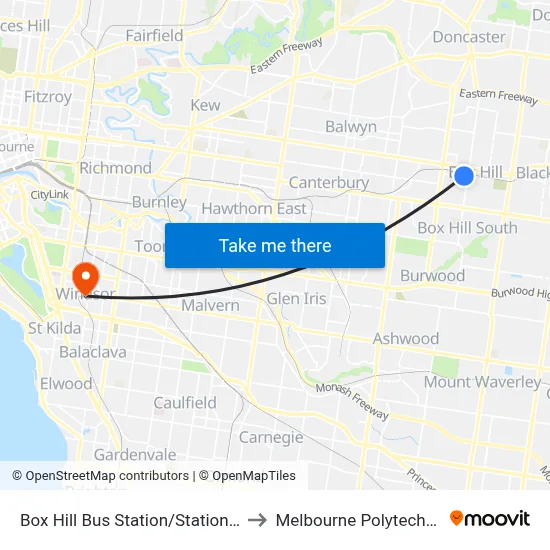 Box Hill Bus Station/Station St to Melbourne Polytechnic map