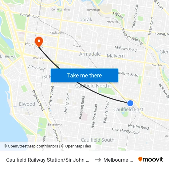 Caulfield Railway Station/Sir John Monash Dr to Melbourne Polytechnic map