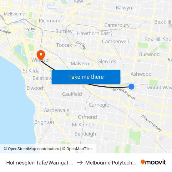 Holmesglen Tafe/Warrigal Rd to Melbourne Polytechnic map