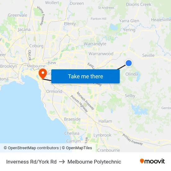 Inverness Rd/York Rd to Melbourne Polytechnic map