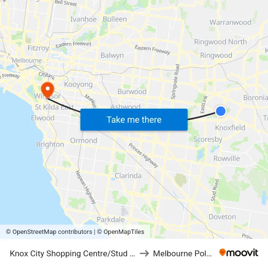 Knox City Shopping Centre/Stud Rd to Melbourne Polytechnic map