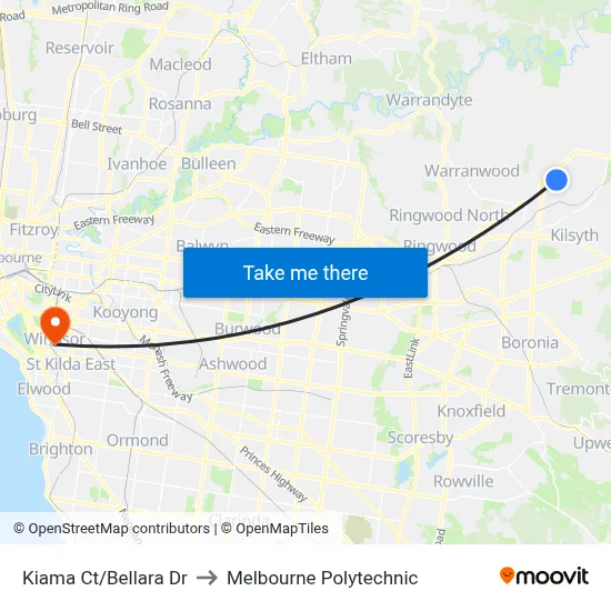 Kiama Ct/Bellara Dr to Melbourne Polytechnic map