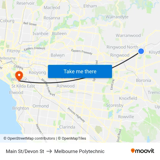 Main St/Devon St to Melbourne Polytechnic map