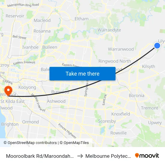 Mooroolbark Rd/Maroondah Hwy to Melbourne Polytechnic map
