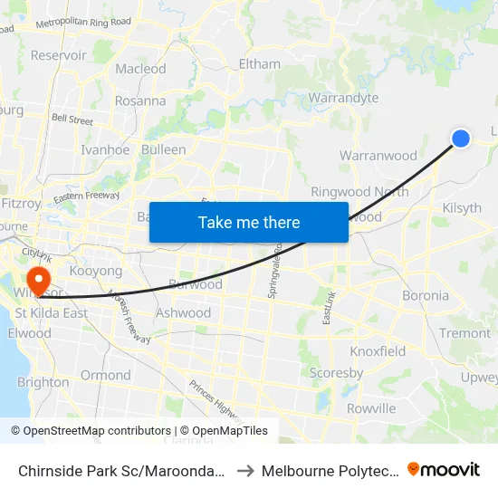Chirnside Park Sc/Maroondah Hwy to Melbourne Polytechnic map