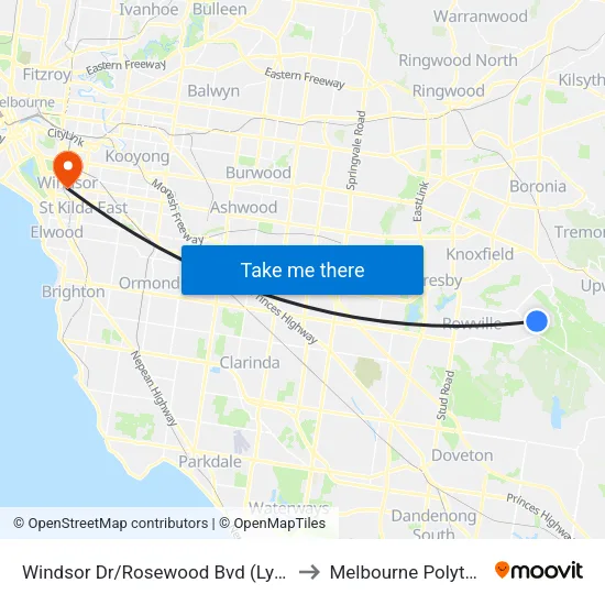 Windsor Dr/Rosewood Bvd to Melbourne Polytechnic map