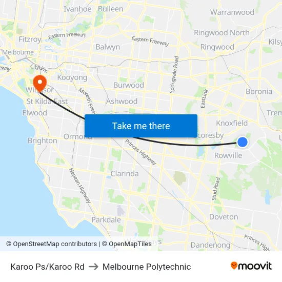 Karoo Ps/Karoo Rd to Melbourne Polytechnic map