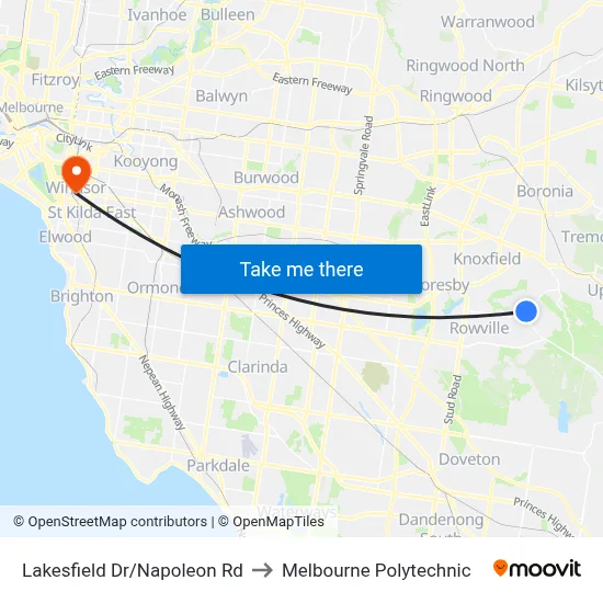 Lakesfield Dr/Napoleon Rd to Melbourne Polytechnic map
