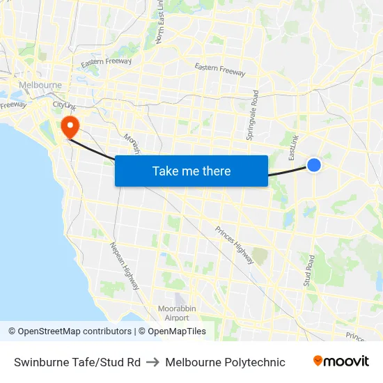 Swinburne Tafe/Stud Rd to Melbourne Polytechnic map