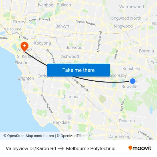 Valleyview Dr/Karoo Rd to Melbourne Polytechnic map