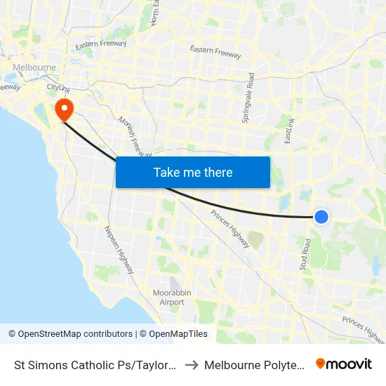 St Simons Catholic Ps/Taylors Lane to Melbourne Polytechnic map