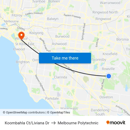 Koombahla Ct/Liviana Dr to Melbourne Polytechnic map