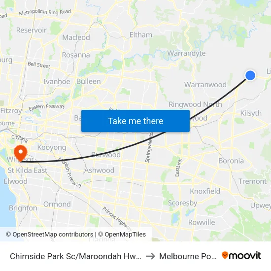 Chirnside Park Sc/Maroondah Hwy to Melbourne Polytechnic map