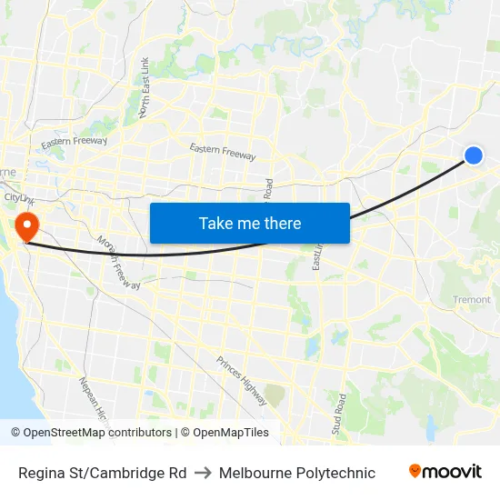 Regina St/Cambridge Rd to Melbourne Polytechnic map