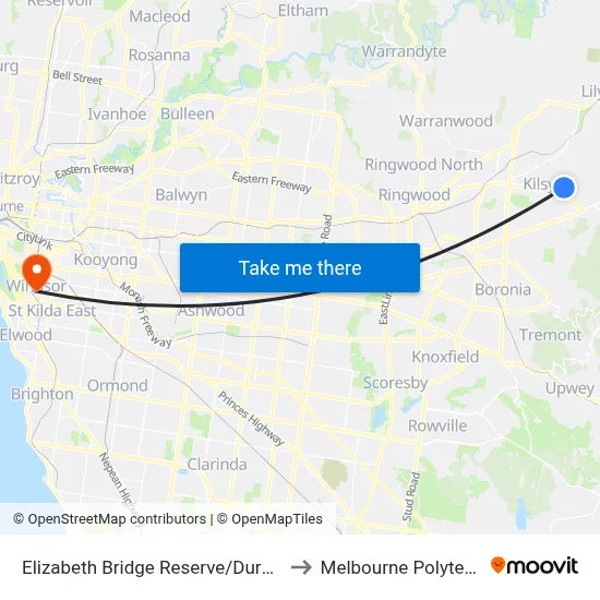 Elizabeth Bridge Reserve/Durham Rd to Melbourne Polytechnic map