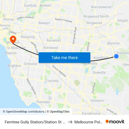 Ferntree Gully Station/Station St to Melbourne Polytechnic map