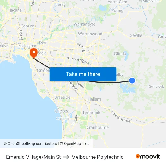 Emerald Village/Main St to Melbourne Polytechnic map