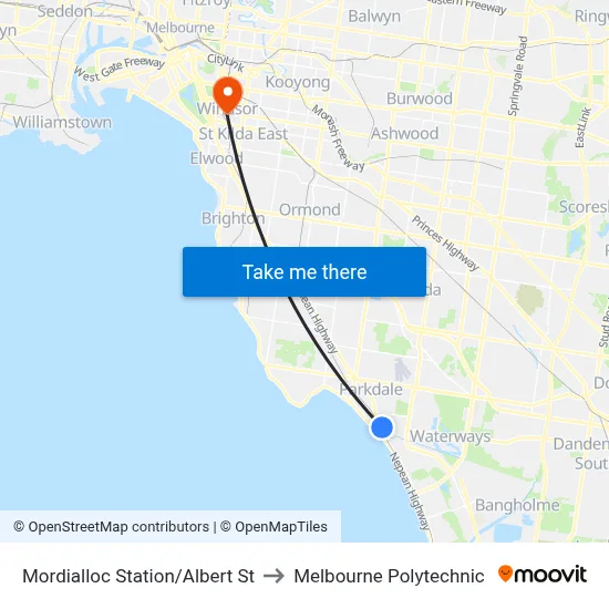 Mordialloc Station/Albert St to Melbourne Polytechnic map