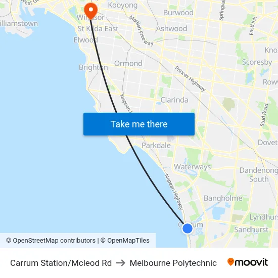 Carrum Station/Mcleod Rd to Melbourne Polytechnic map