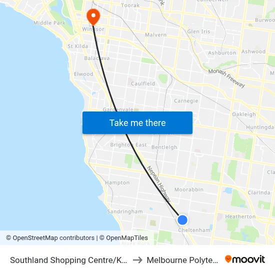 Southland Shopping Centre/Karen St to Melbourne Polytechnic map