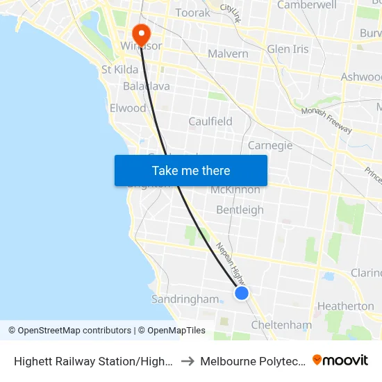 Highett Railway Station/Highett Rd to Melbourne Polytechnic map