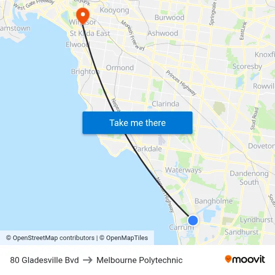 80 Gladesville Bvd to Melbourne Polytechnic map