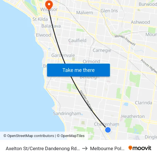 Axelton St/Centre Dandenong Rd to Melbourne Polytechnic map