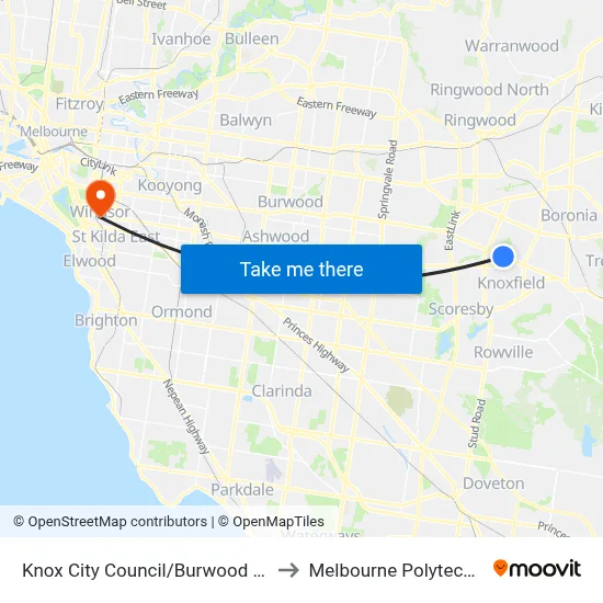 Knox City Council/Burwood Hwy to Melbourne Polytechnic map