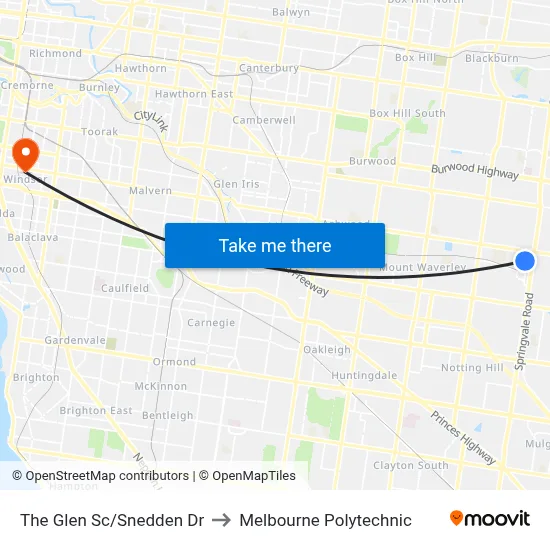 The Glen Sc/Snedden Dr to Melbourne Polytechnic map