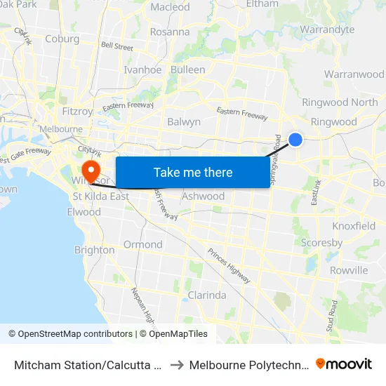 Mitcham Station/Calcutta St to Melbourne Polytechnic map
