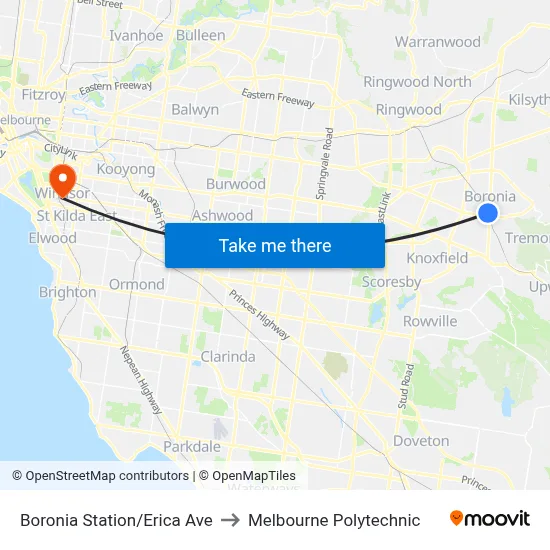 Boronia Station/Erica Ave to Melbourne Polytechnic map
