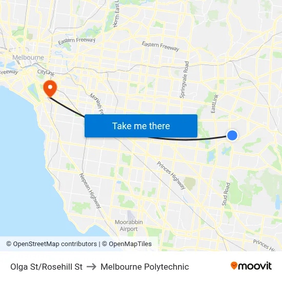 Olga St/Rosehill St to Melbourne Polytechnic map