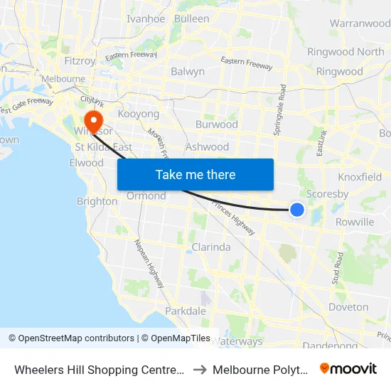 Wheelers Hill Shopping Centre/Jells Rd to Melbourne Polytechnic map