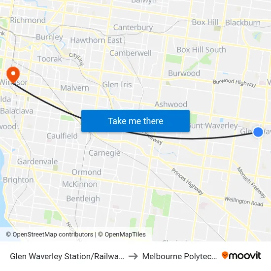Glen Waverley Station/Railway Pde to Melbourne Polytechnic map