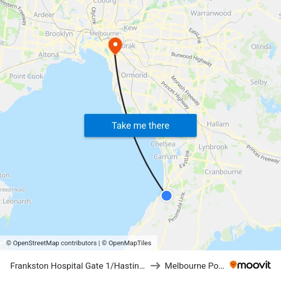 Frankston Hospital Gate 1/Hastings Rd to Melbourne Polytechnic map