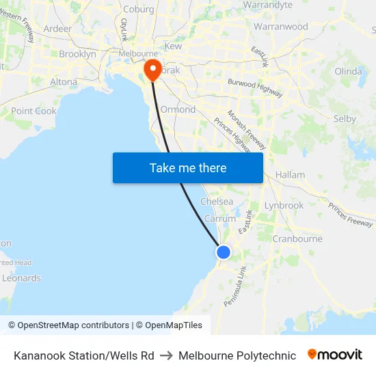 Kananook Station/Wells Rd to Melbourne Polytechnic map