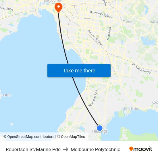 Robertson St/Marine Pde to Melbourne Polytechnic map