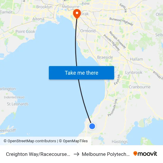 Creighton Way/Racecourse Rd to Melbourne Polytechnic map
