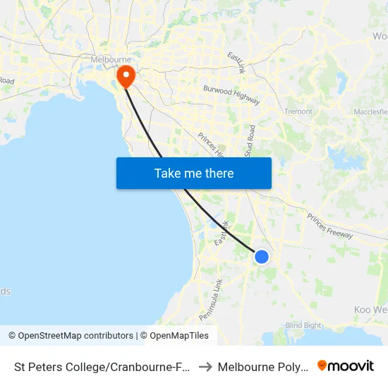 St Peters College/Cranbourne-Frankston Rd to Melbourne Polytechnic map