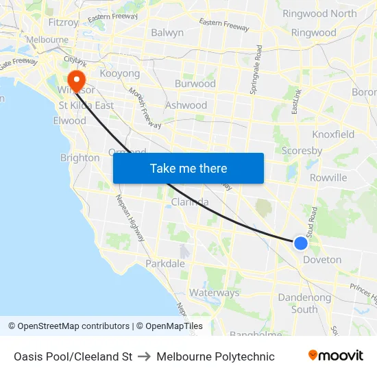 Oasis Pool/Cleeland St to Melbourne Polytechnic map