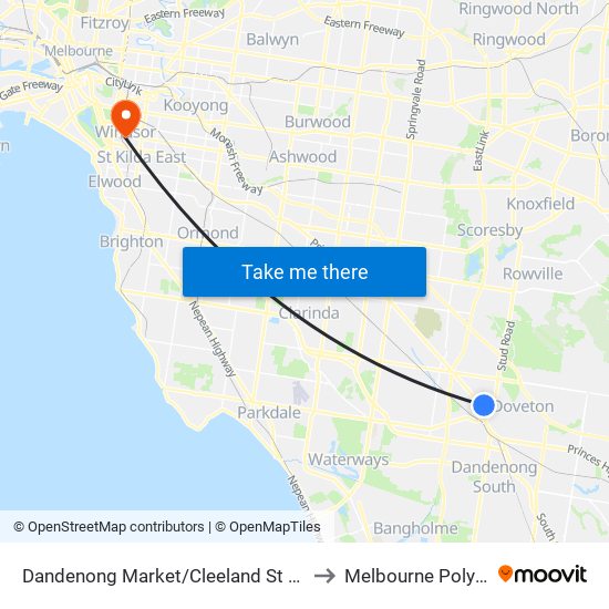 Dandenong Market/Cleeland St (Dandenong) to Melbourne Polytechnic map